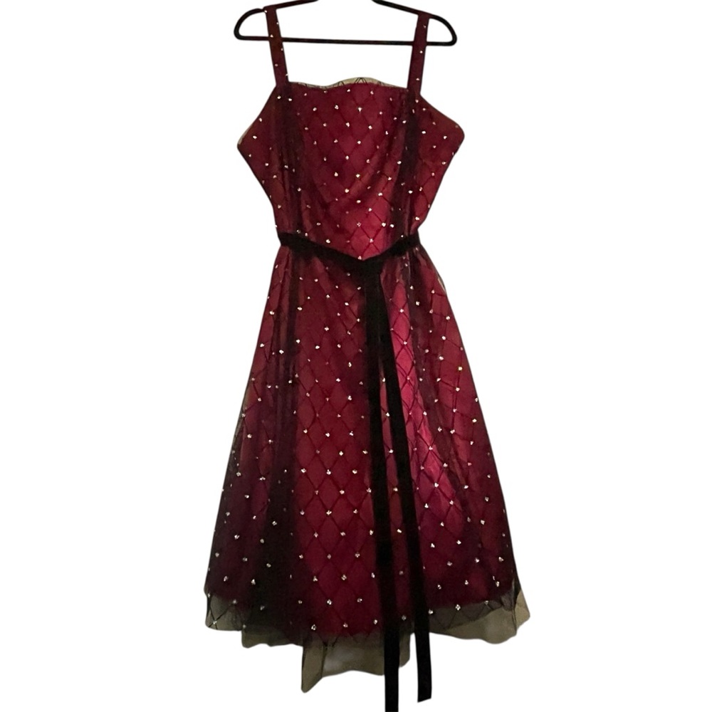 Plus Size Sparkly Red & Black Party Dress Gothic Glam Rhinestone Pin Up Sz 20W